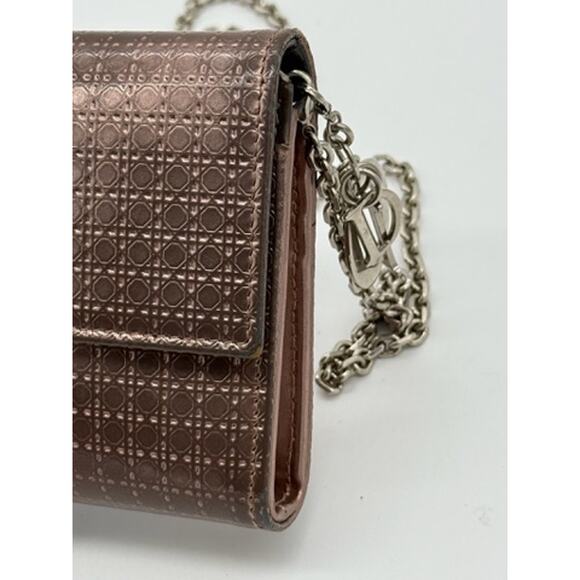 CHRISTIAN DIOR METALLIC ROSE PATENT MICRO-CANNAGE WALLET ON CHAIN*Full Set - Picture 7 of 16